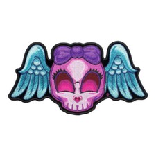 Blue Winged Purple Girly Skull Patch, Ladies Back Patches