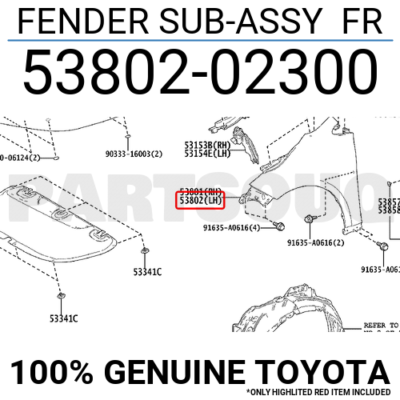 5380202300 Genuine Toyota FENDER SUB-ASSY FR 53802-02300 | eBay