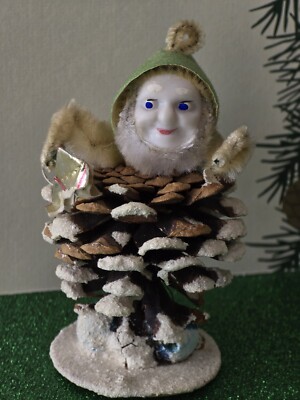 Vintage Christmas Ornament, Pine Cone Elf, Japan 
