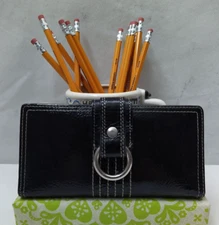 Nordstrom Black Patent Leather Ring Buckle Credit Card ID Window Bifold Wallet