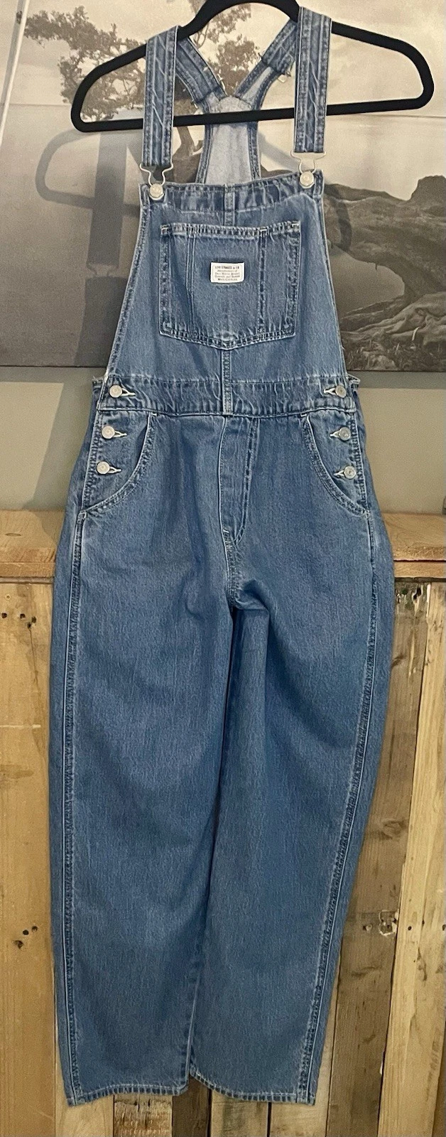 Levis Overalls Womens Small Blue Denim Bib Logo Patch Medium Wash Red Tab NWT