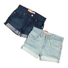 Levi's Jeans Shorts Girls Cuffed Stretch Blue  Light Blue 2 Pairs Size 12 NWT