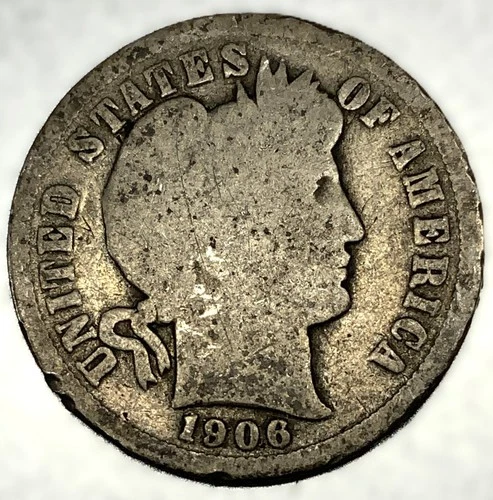 1906-P BARBER DIME 90% Silver / Circulated Condition 10c US Coin -2669