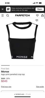 NWT Monse Logo Cut Out Crop Top Women's Medium