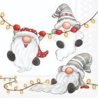 Weihnachten Servietten 25X25 Cm 3-Lagig 20 StüCk Gnomes On The Light Chain White