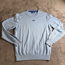 HUGO - Knitted-cotton sweater with blue logo label - Light Blue