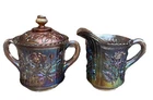 Vintage Imperial Carnival Glass Rose Purple Amethyst Creamer And Sugar