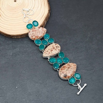 Asteroid Jasper Skota Emerald 925 Sterling Silver Jewelry Bracelet 7-8''