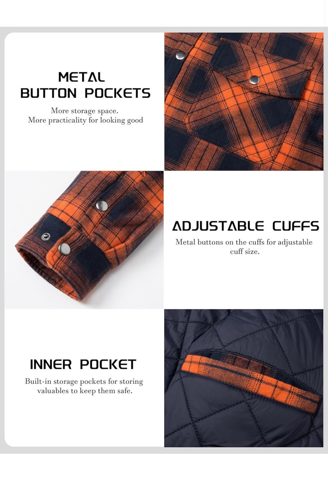 Tacvasen Tactical Outdoor Flannel Shirt Jacket Men’ Quilted Lined Plaid XL