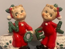 Vintage Commodore Kitsch Christmas "NOEL" Pj Kids Candle Holder Set JAPAN