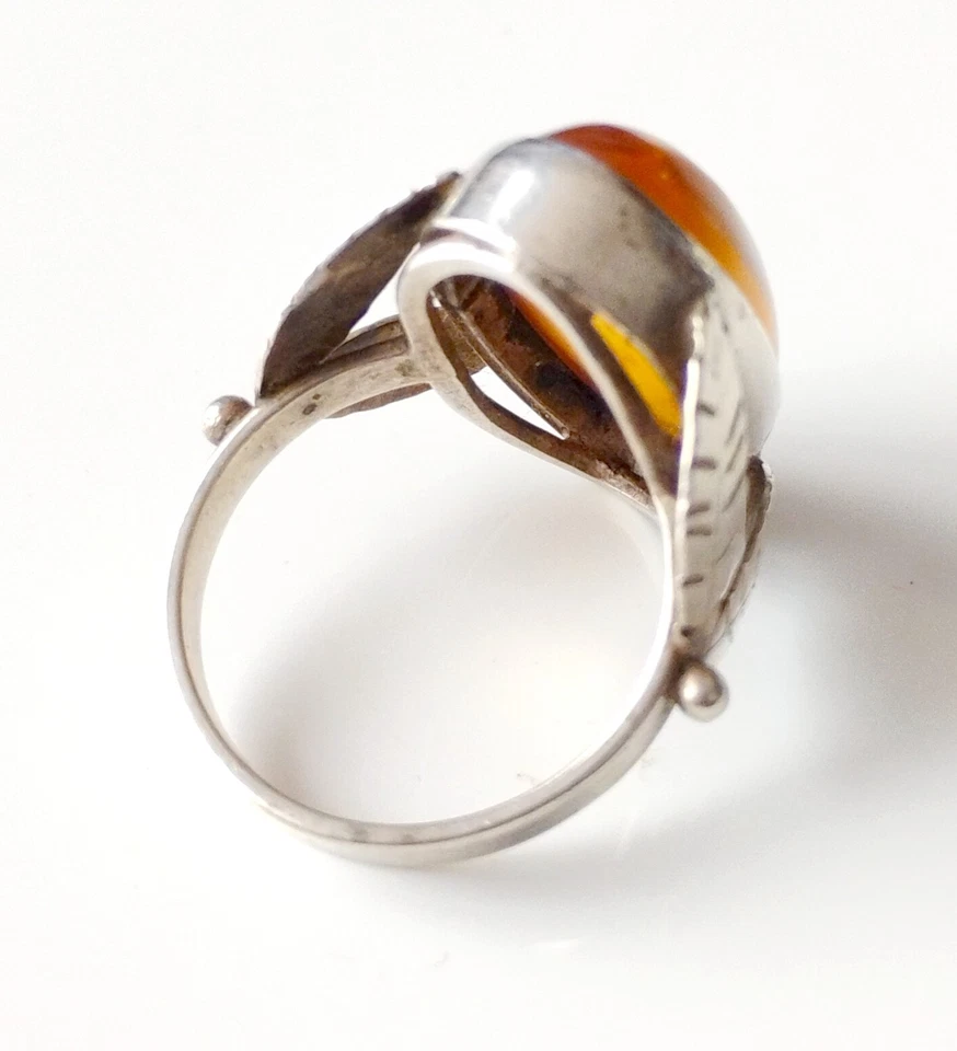 Bague en Ambre de la Baltique et Argent Sterling 925 (Taille 55) - Photo 2/3