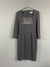 Marios Schwab Women Midi Dress Size 6 Black Nylon Jewel Embellished Long Sleeve