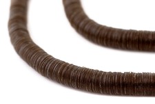 Translucent Brown Vinyl Phono Record Beads 8mm Ghana African Disk 34 Inch Strand