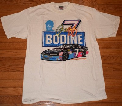 Vintage Geoff Bodine T-Shirt Single Stitch NASCAR Exide Batteries #7 White - XL