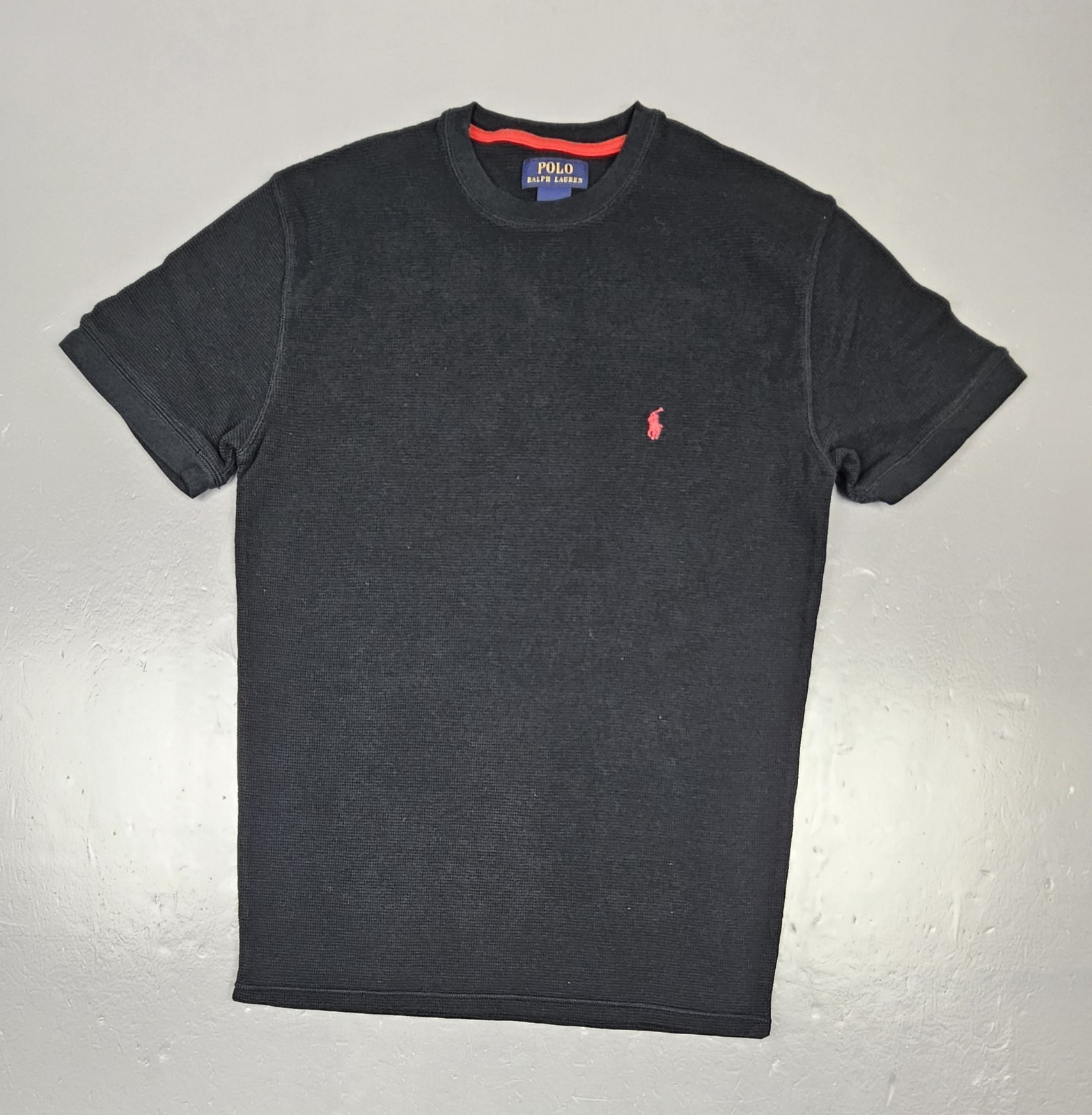 Polo Ralph Lauren Waffle camicia termica uomo grande nero rosso pony manica corta