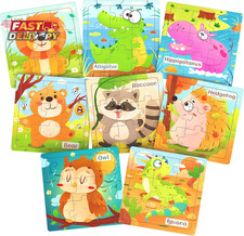 Wooden Puzzles for Toddlers, 8 Pack Animal Jigsaw Puzzles for Kids3-5, 9 Pieces