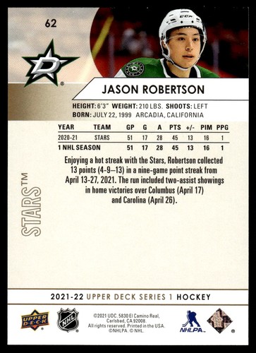 Jason Robertson #170 2021 Upper Deck Artifacts 2020-21 Update Clear Cut Rookies card