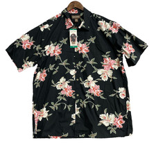 Cooke Street Men's XL Hawaiian Shirt Black Floral 100 Cotton N0711