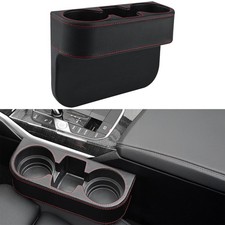 Car Cup Holder Expander Seat Gap Filler - Pu Leather Extra Large Black