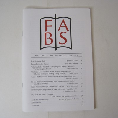 Fellowship of American Bibliophilic Societies FABS Journal - Fall 2022 - XXVI 2