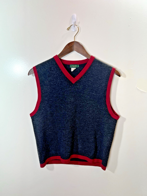 Vintage J.Crew Womens Merino Wool Vest Sz L Gray Red Preppy