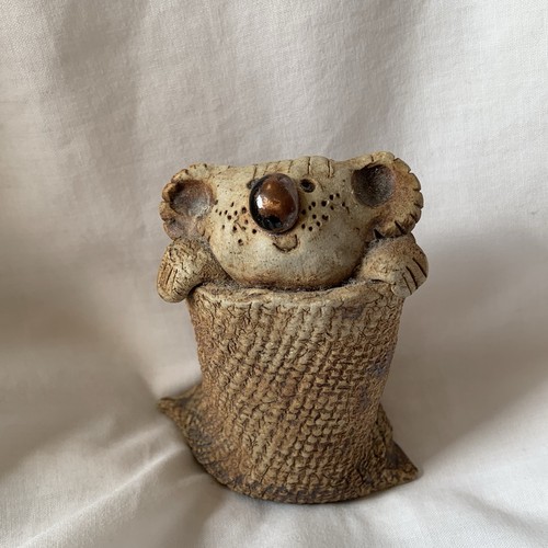 The Green Frog Pottery Australia Ceramic Koala Bear In A Burlap Sack Figurine