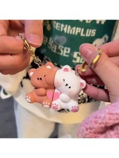 Bear Couple Magnetic Keychain Set Cute Cartoon Bear & Heart Pendant PlushDoll-UK