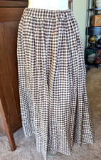Vintage Primitive Skirt gingham brown beige Hand Stitched 30" waist