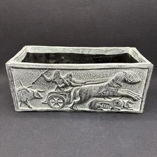 Vtg Hand Carved Etched Partenon Art Pottery Planter Box Chariot Relief Spain
