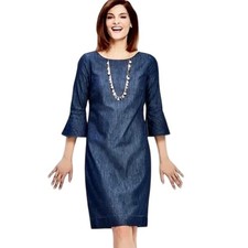 Talbots 100 Cotton Chambray Denim Look Flared Sleeve Dress Coastal Minimalist