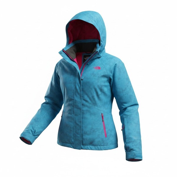 North Face 'HyVent' USA Women's Blue Pink Zip-Up Hooded Hiking Jacket - Medium