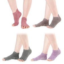 4 Pair Reusable Yoga Socks Women Toeless Silicone Sole Non Slip Assorted Colors