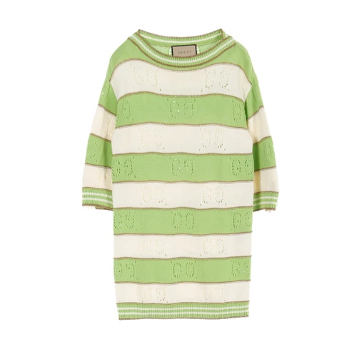 【Abiti】GUCCI Abito in Maglia Manica 3 4 Cotone Giallo Verde Off White Oro Gucci