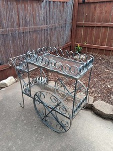 MCM Vintage Wrought Iron Two Tier Garden or Patio Serving or Planter Cart HEAVY 