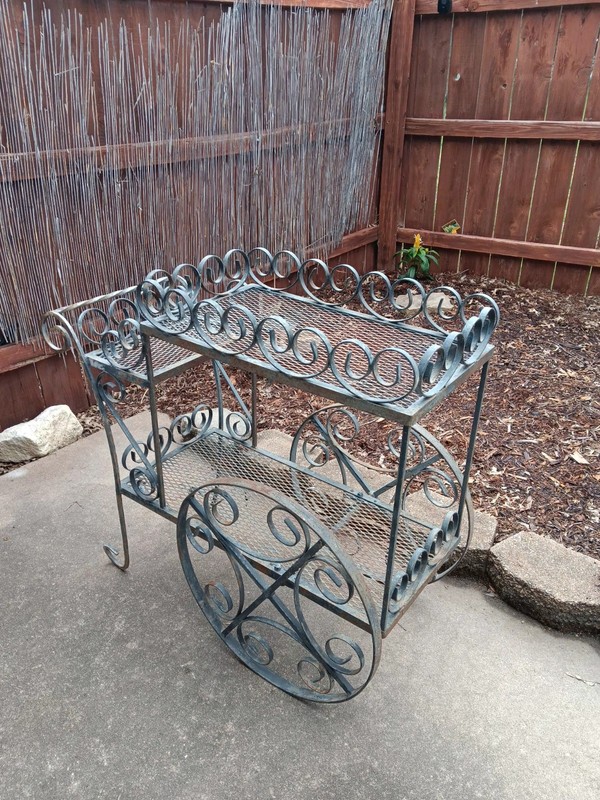 MCM Vintage Wrought Iron Two Tier Garden or Patio Serving or Planter Cart HEAVY 