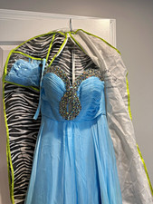 Sherri Hill Blue Chiffon Strapless Formal Dress Gown, Size 6