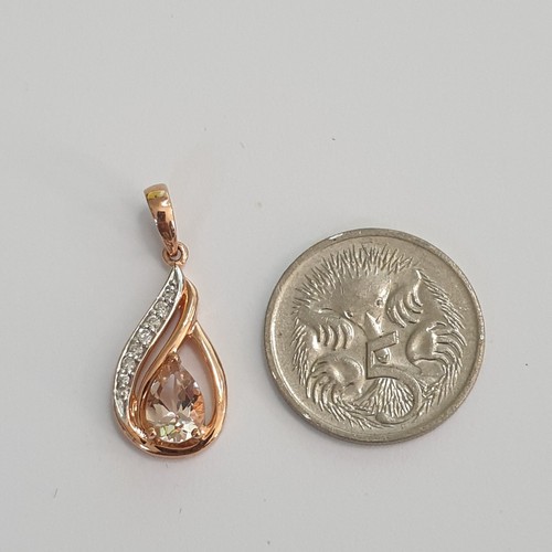 9ct Rose Gold Pear Cut Morganite and 6 Diamond Pendant *VIDEO* As New Condition - Picture 19 of 23