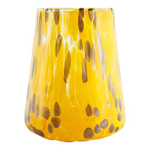 Murano Glass Drinking Art Tumbler Yellow Bronze Handmade Venice Italy Millefiori