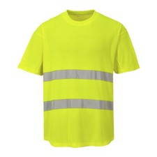 Image of Portwest Cotton Comfort Mesh Insert Hi Vis T Shirt Yellow 3XL