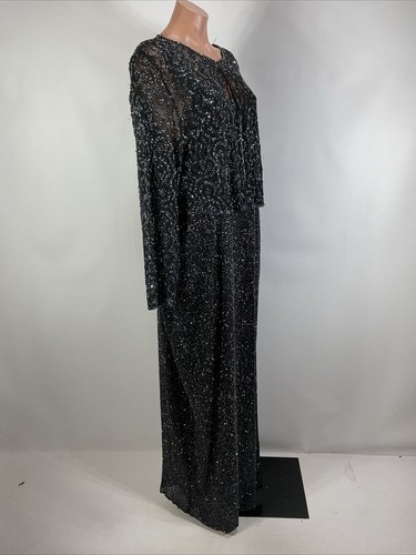 Cassandra Stone Beaded 2pc Dress Jacket Floor Length Silk Gown Navy MOB Evening - Picture 8 of 21