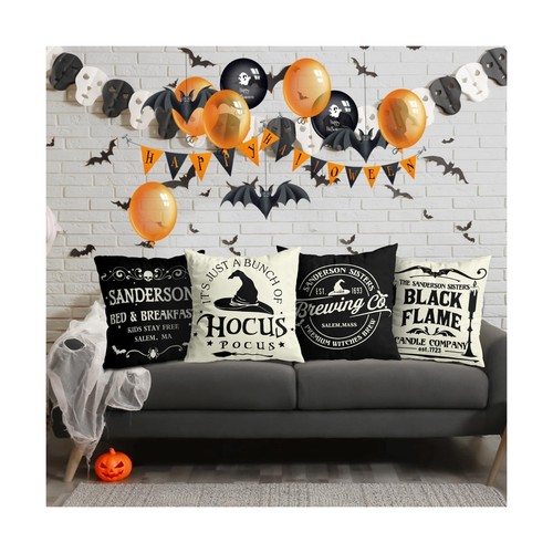 Halloween Decorations Pillow Covers 18x18 Set of 4 Halloween Decor Indoor Out... - Picture 5 of 6