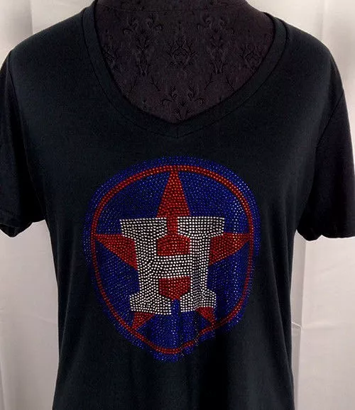 Houston Astros Jersey Bling Rhinestone T-shirt V-neck