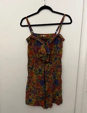 Gianni Bini Sleeveless Floral Ruffle Front Dress Mini Short, w/ pockets Size S