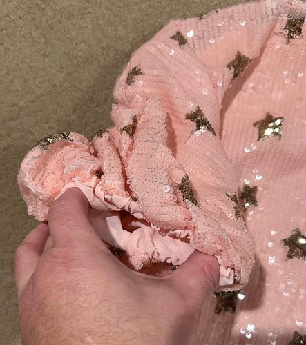 Vintage Mable Mini Dress Size Small Plus Size Pink w/Stars Sequin Short Sleeves - Picture 4 of 9