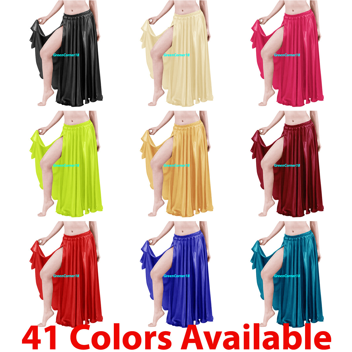 Satin Belly Dance Skirt with Slit Gypsy Tribal 9 Yard Flamenco Panel