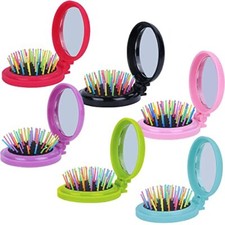 6 PCS Round Travel Hair Brush with Mirror Folding Pocket Hair Dark Colours