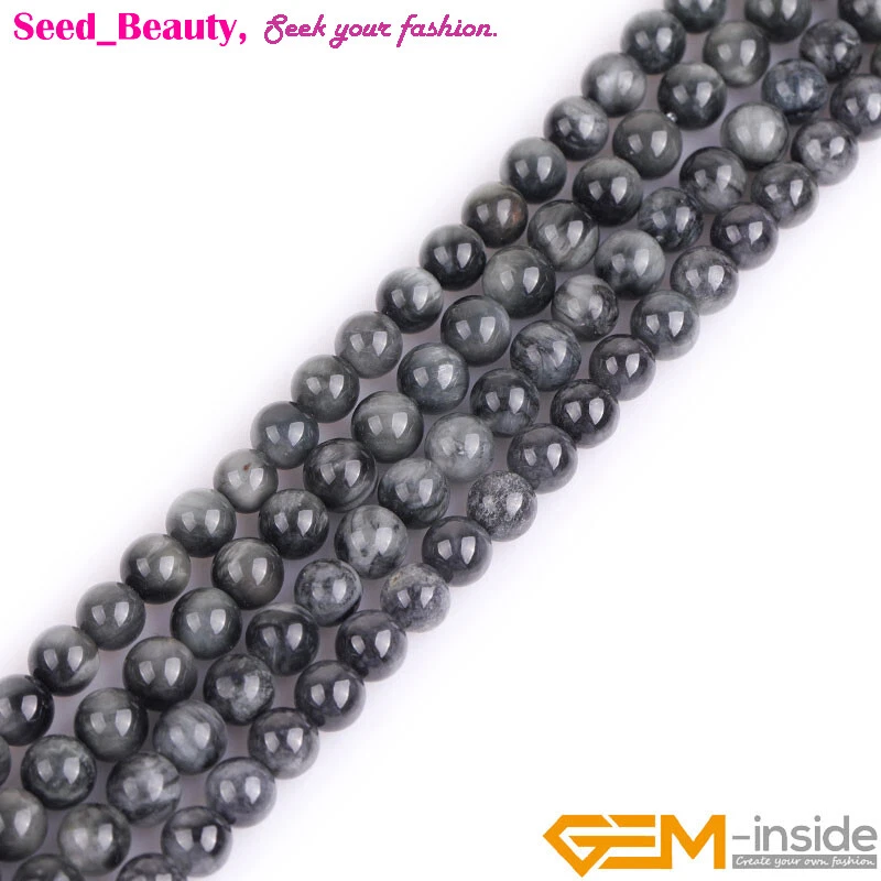 Wholesale Natural Gray Hawk Eye Gemstone Beads Jewelry Making Strand 15'' Round - Image 3 of 4