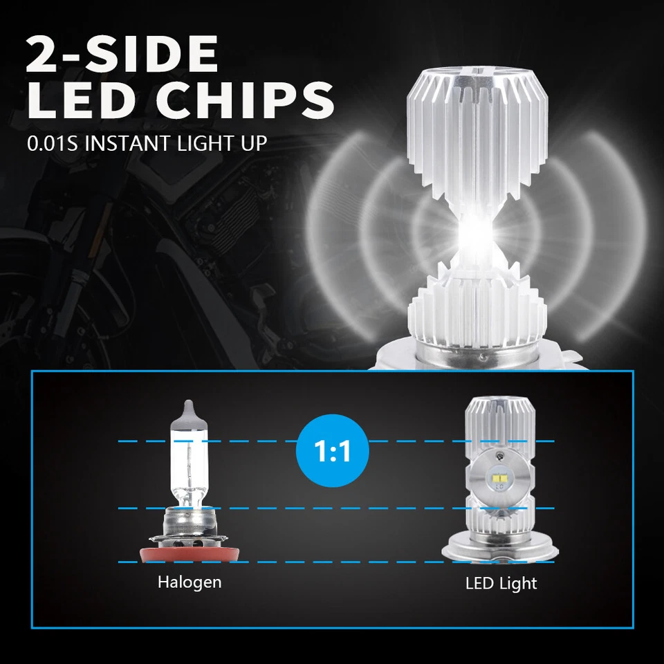 2x H4 9003 HS1 LED Faros Bombillas 6000K Para Triumph Rocket III Touring Roadster Foto 3 de 4