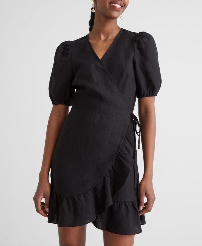 & other stories puff sleeve linen wrap mini dress & Other Stories