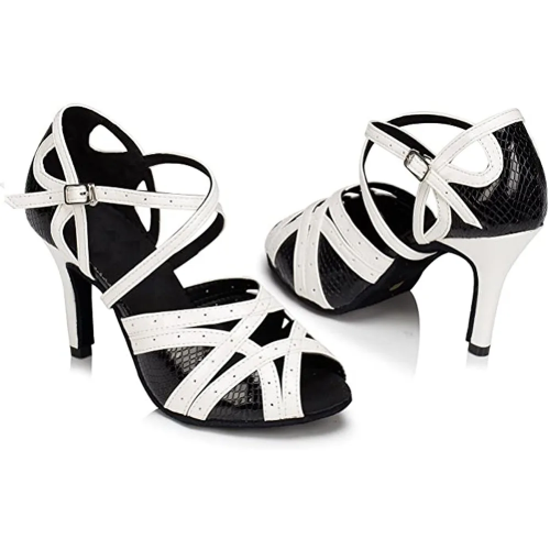 Black Whit Latin Dance Shoes Soft Bottom High Heel Dancing Hollow Out